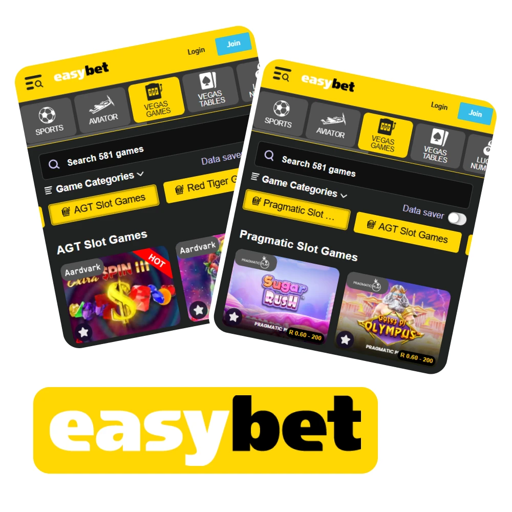 Play slot games on the Easybet platform.