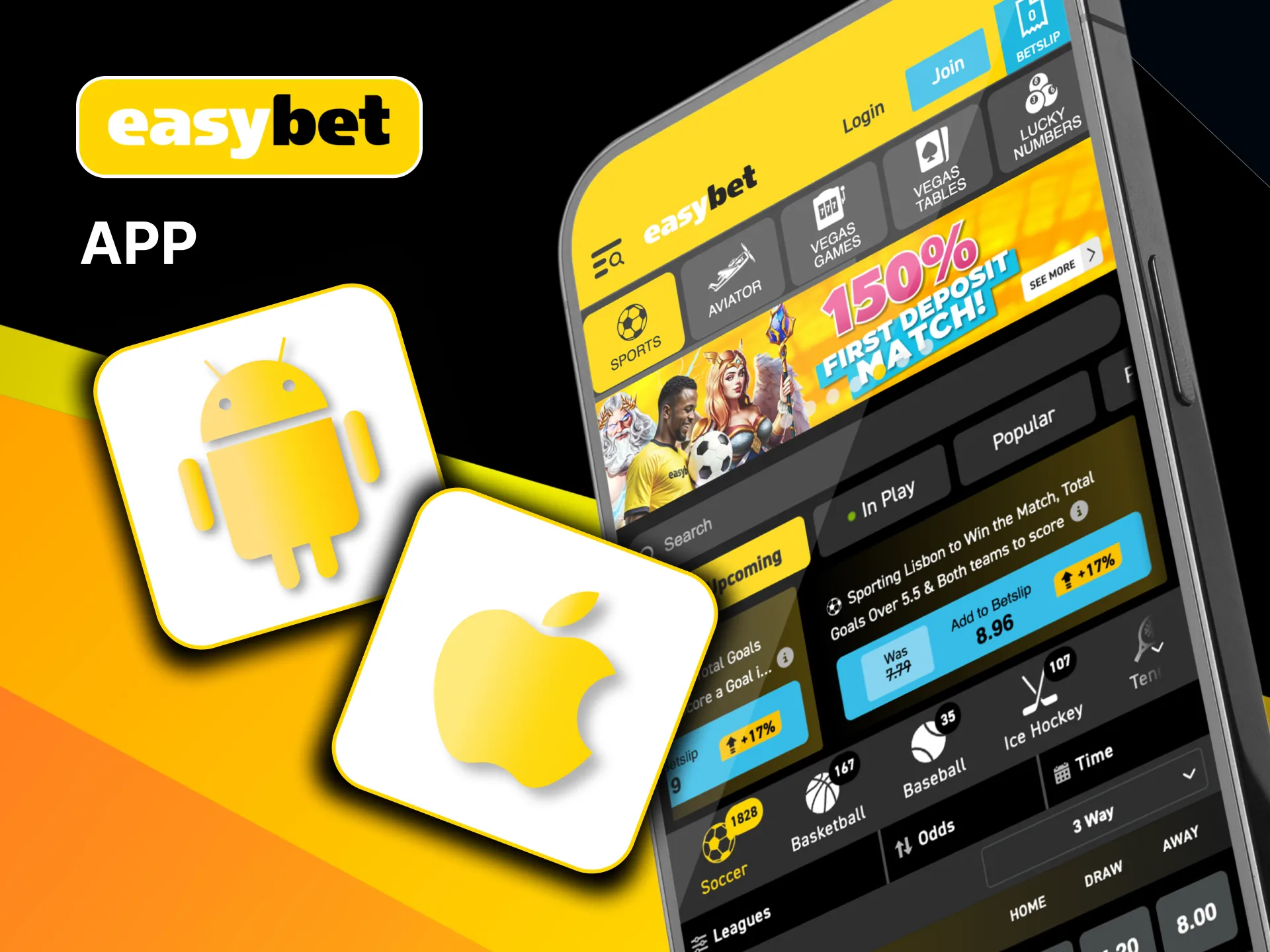 Download Easybet apps for iOS and Android to enjoy betting and transactions on mobile devices.