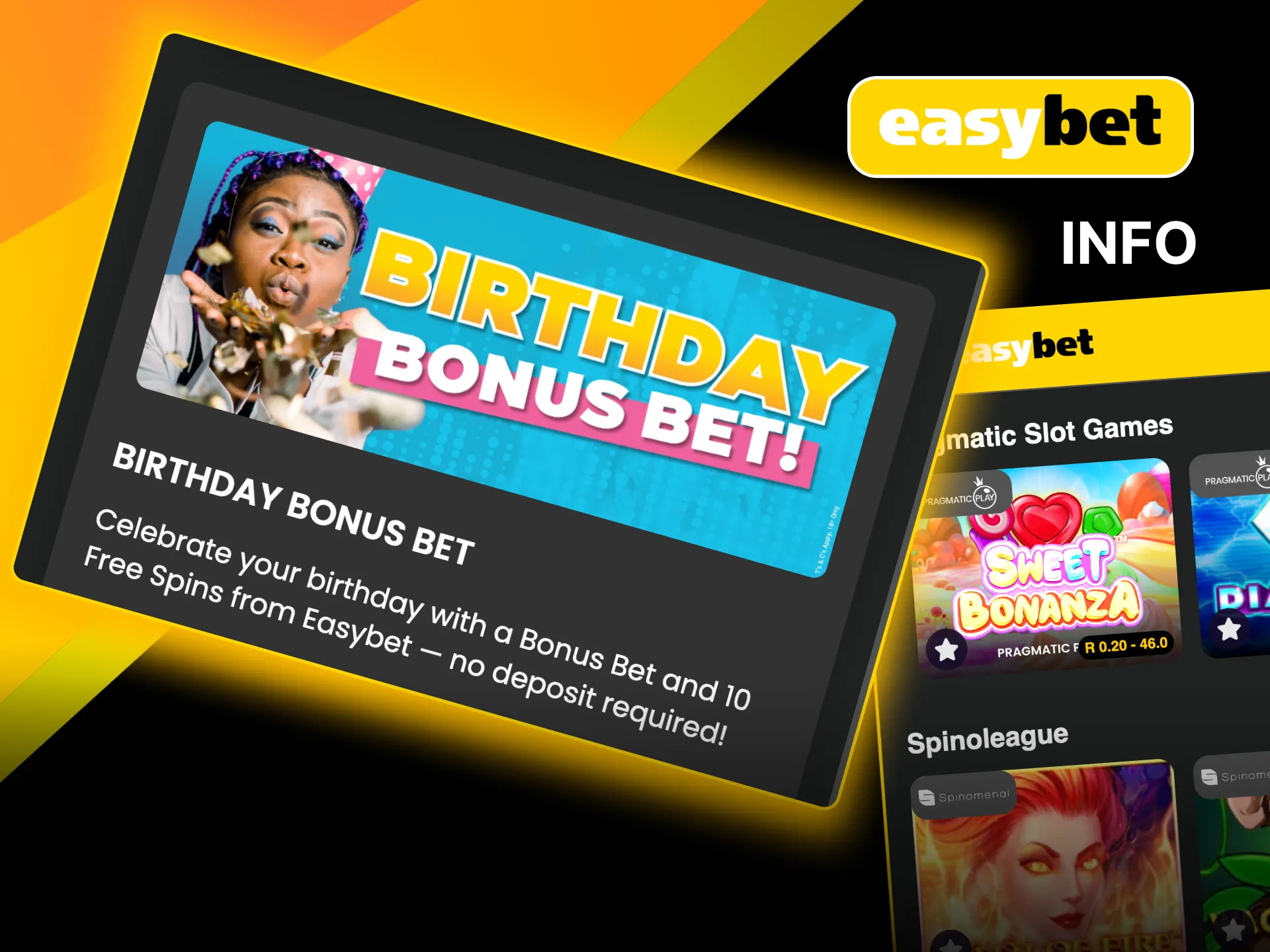 Celebrate with Easybet's Birthday Bonus: bonus Bet and 25 Sweet Bonanza Free Spins.