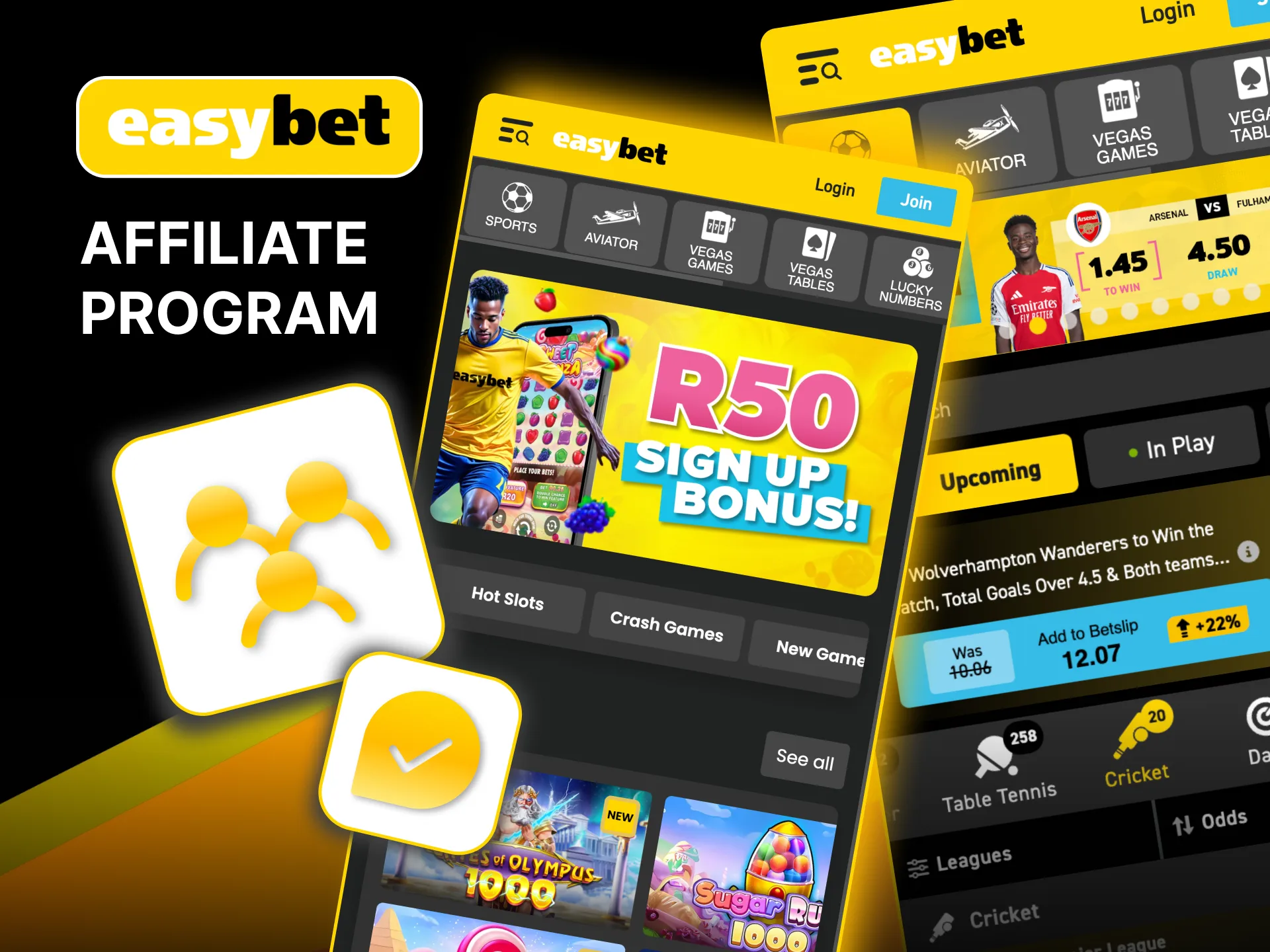 Join Easybet's affiliate program with marketing tools.