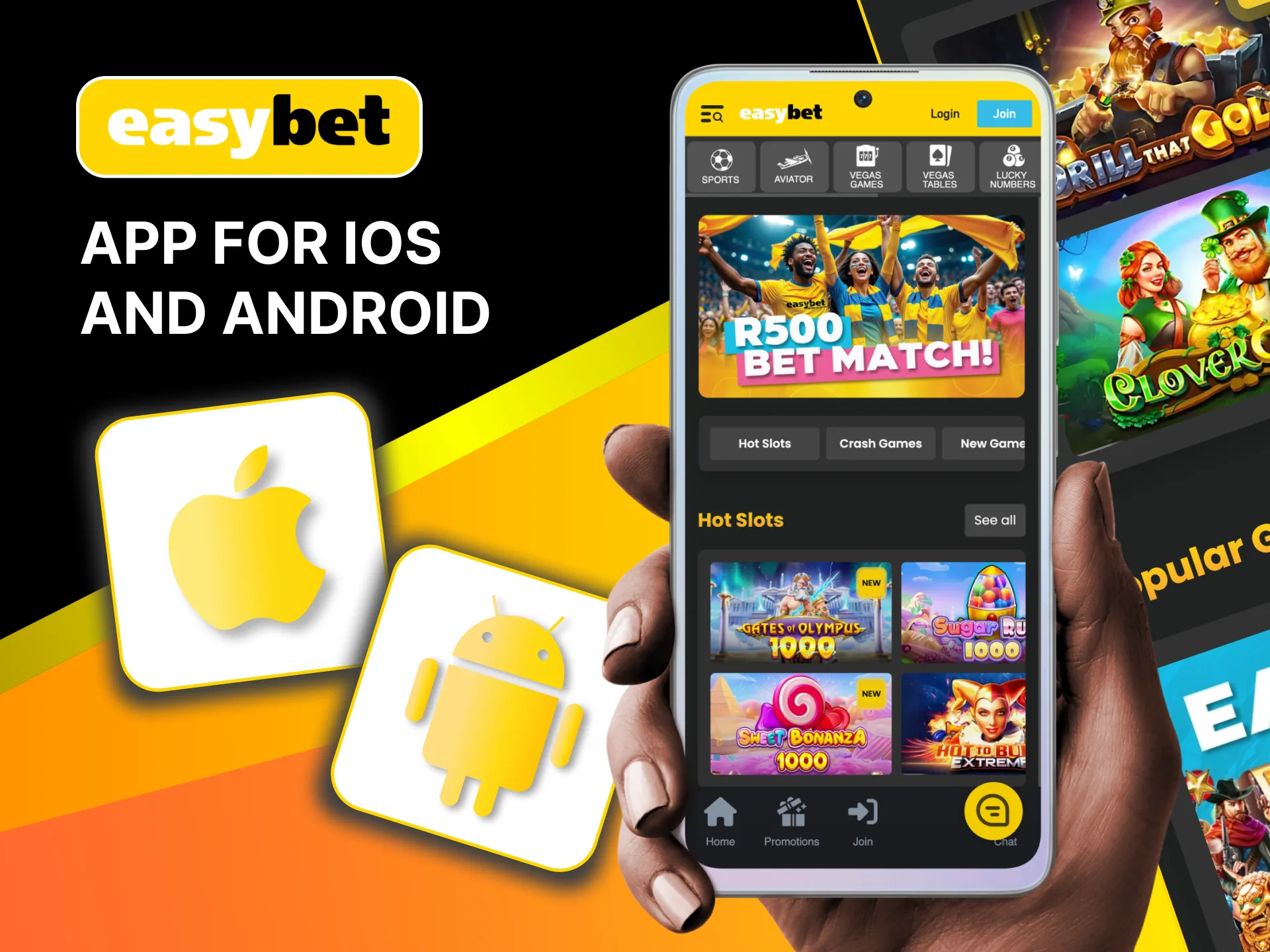 Easybet mobile application available for both Android and iOS devices.