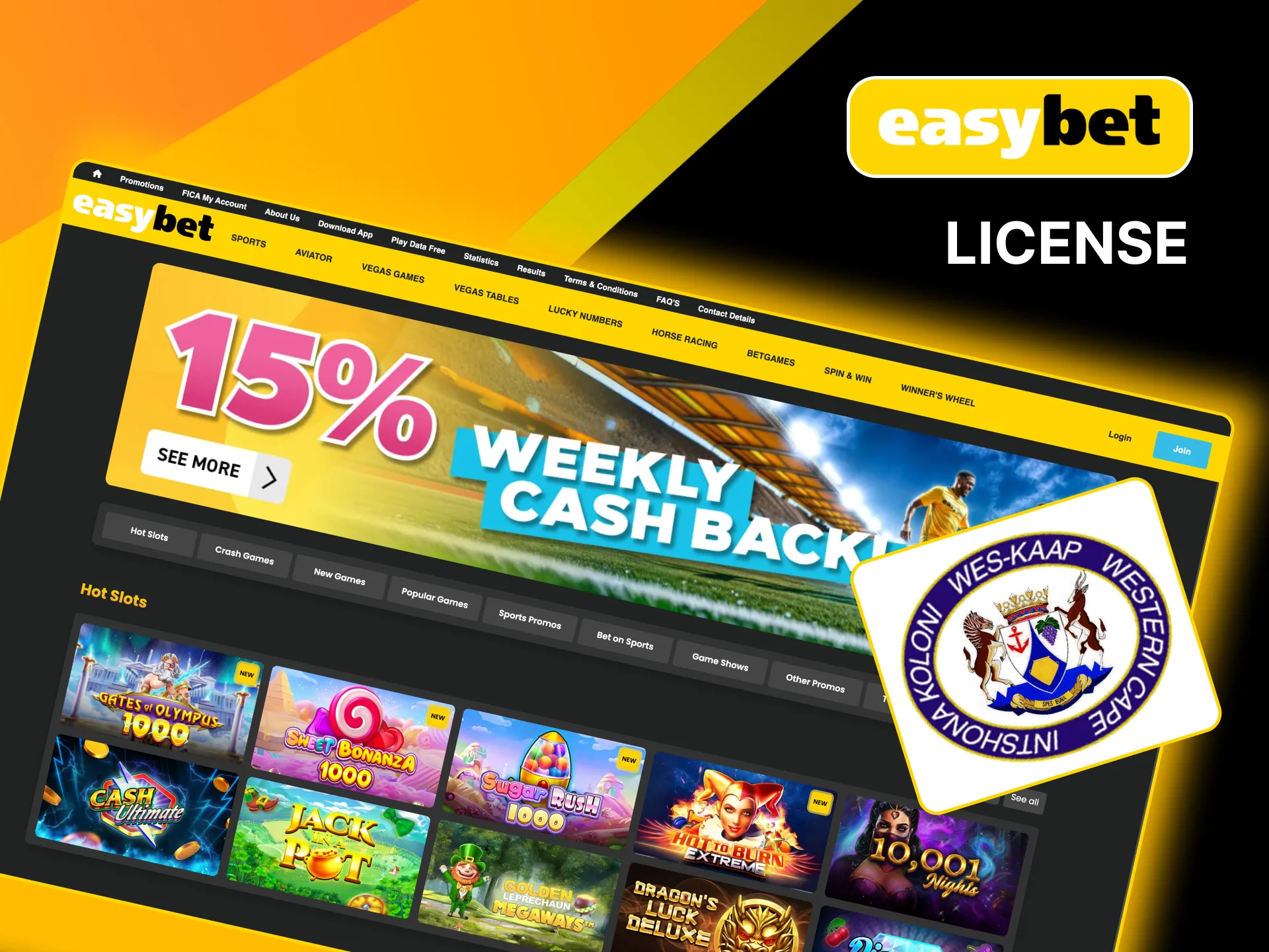 Easybet holds a valid gambling license from Western Cape Board.