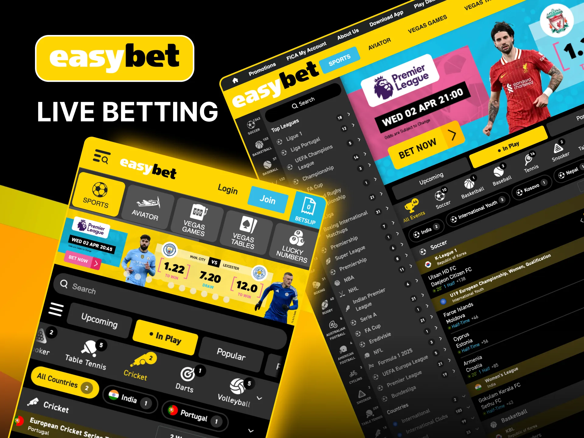 Place dynamic in-play bets during games with Easybet.