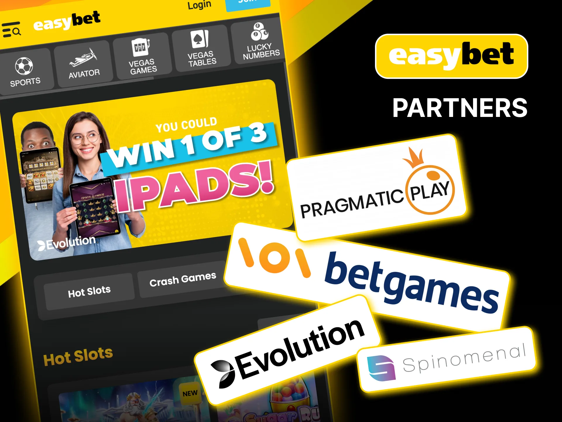 Easybet collaborates with Evolution Spinomenal and other premium providers.