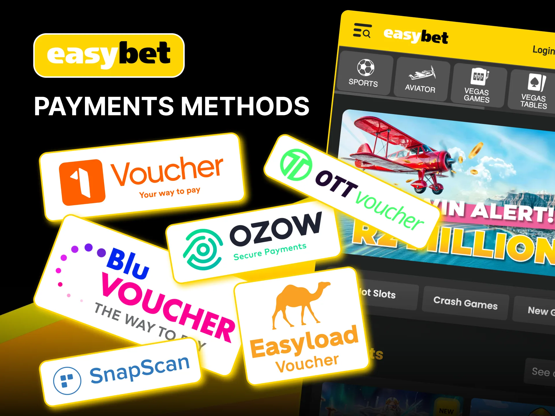 Deposit and withdraw easily with Easybet's multiple payment methods.