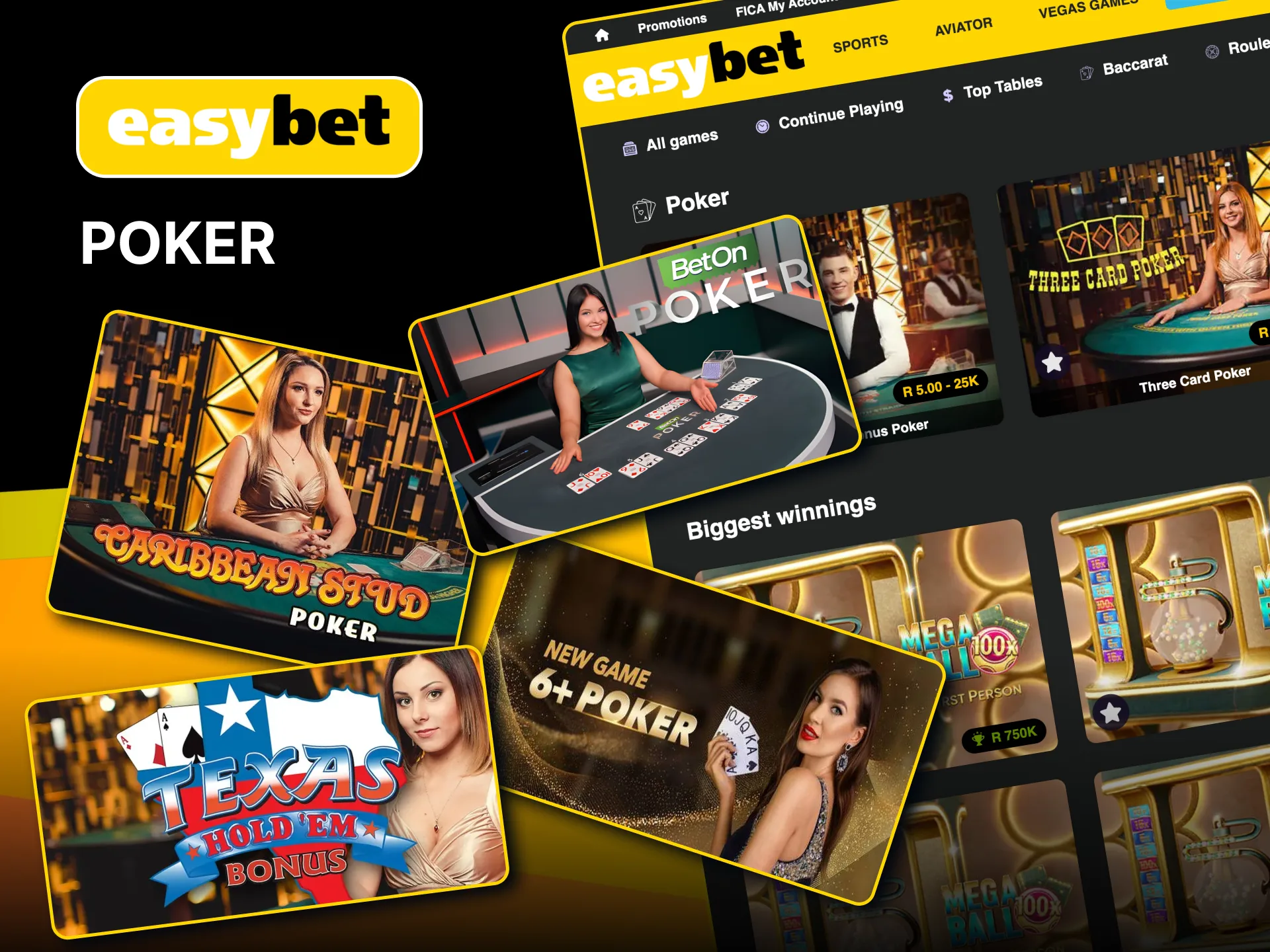 Play exciting poker variations like Three Card Poker at Easybet.