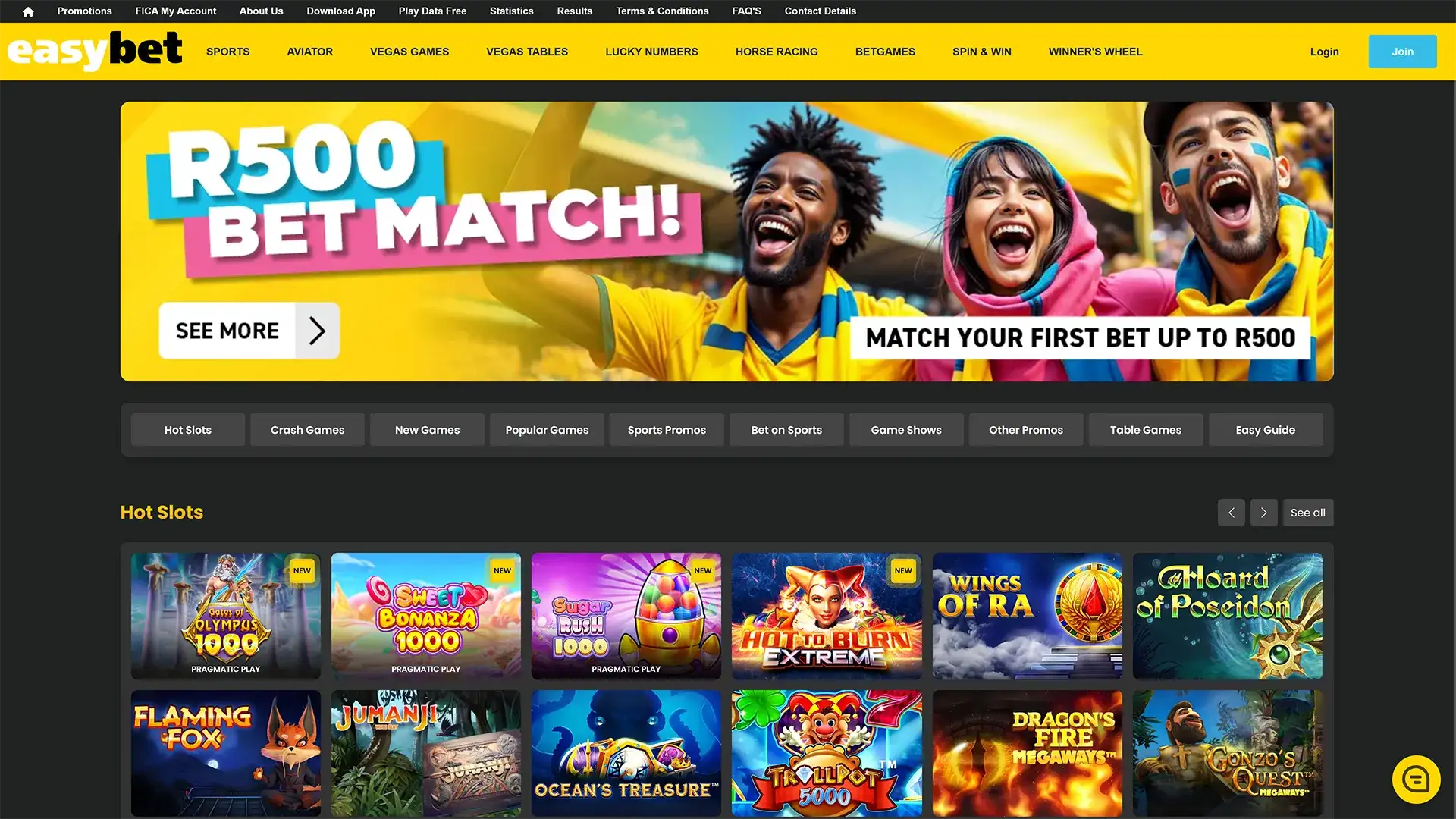 Easybet Home Page.