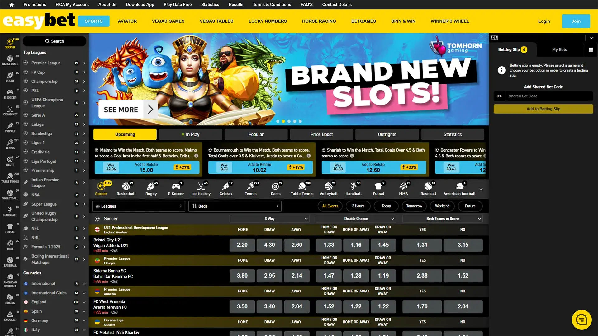 Easybet sports betting section.